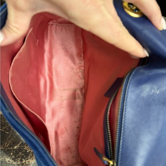 Gucci Velvet Matelasse Medium GG Marmont Shoulder Bag Colbalt Blue - Picture 7 of 8